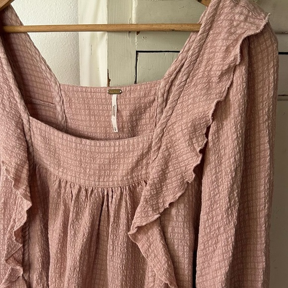 Free People | Women’s mauve waffle knit ballon sleeve square neck shirt, size S - Picture 7 of 9